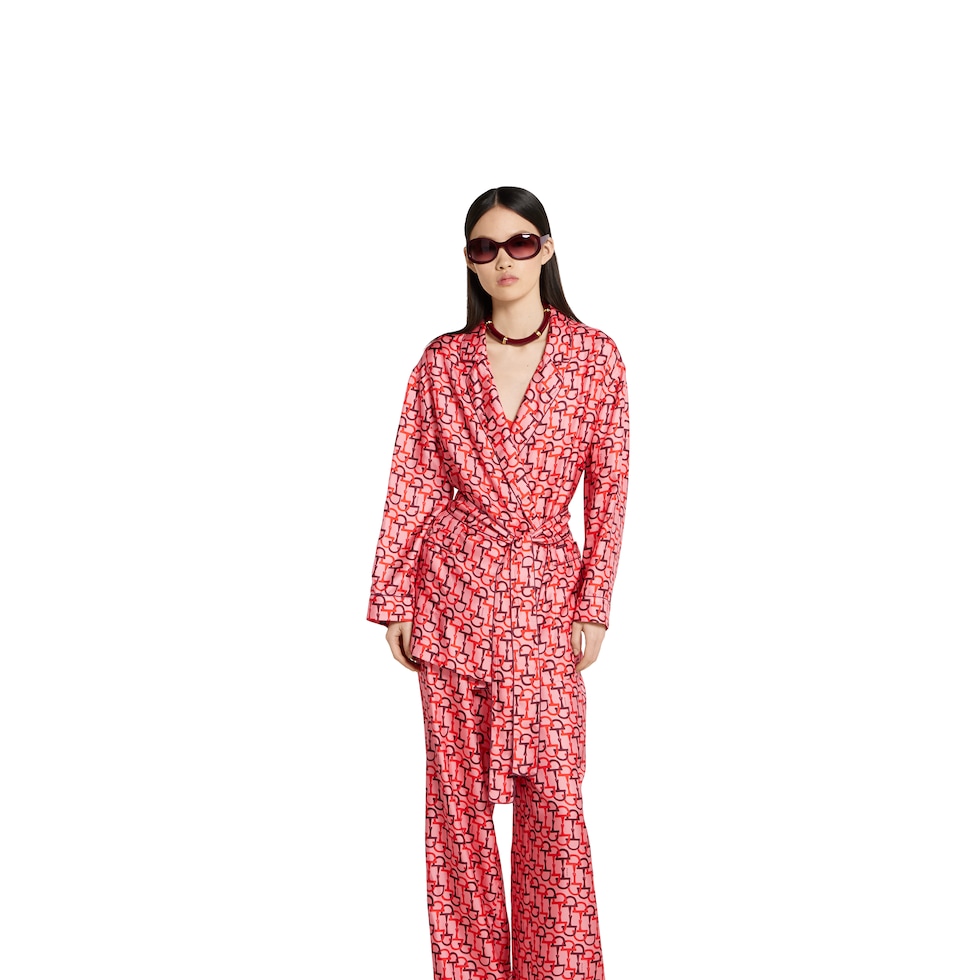 Printed silk shirt with self-tie