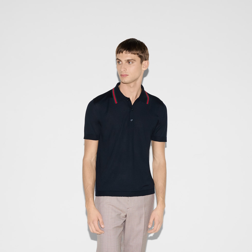 Wool knit polo shirt with Web