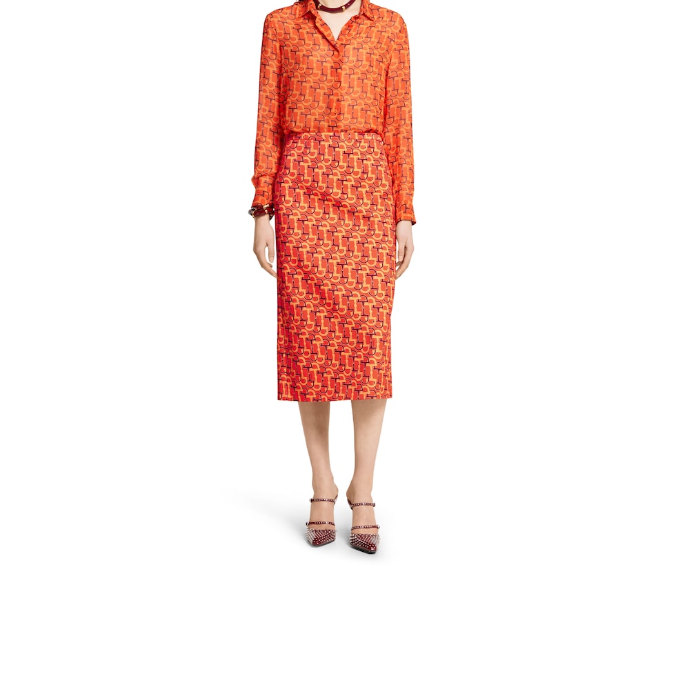 Printed cotton mid-length skirt