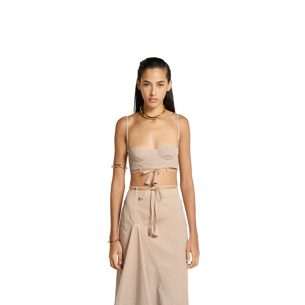 Cotton twill top with tie front