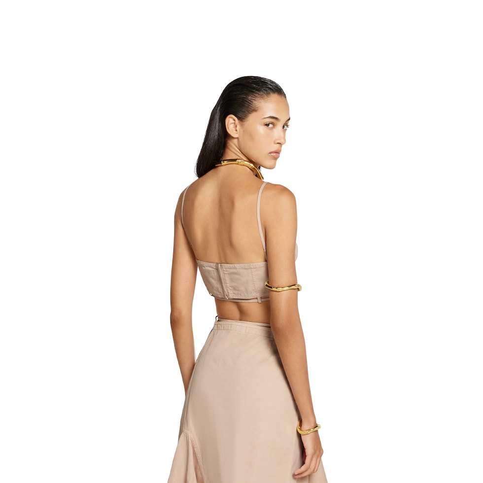 Cotton twill top with tie front