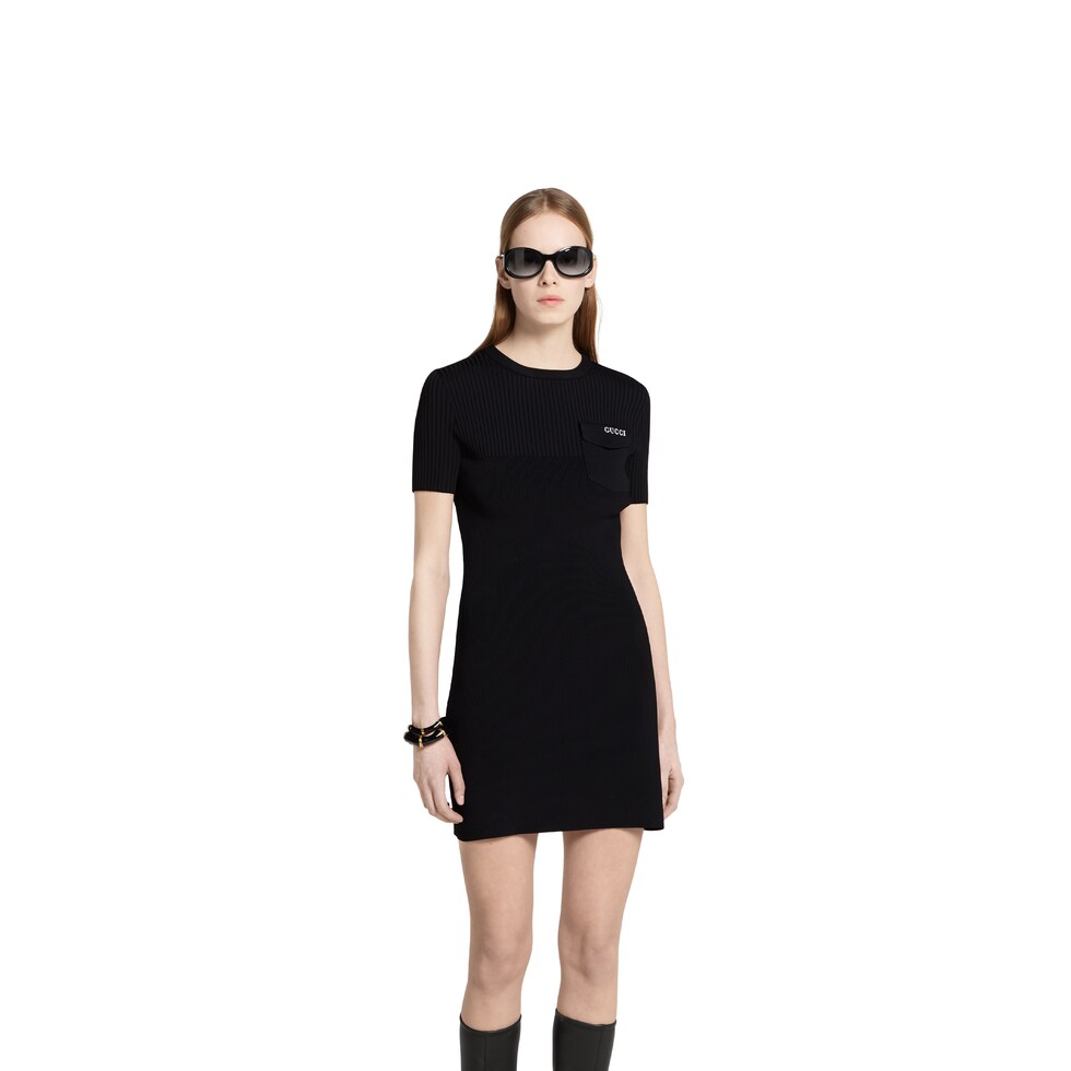 Rib fabric dress with intarsia