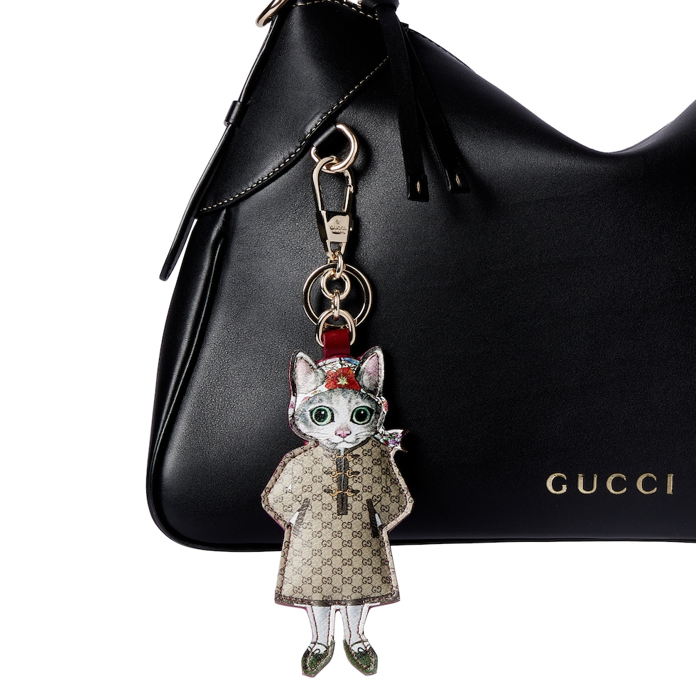 りんご 　GUCCI レザーキーホルダー 獅子の頭付き グッチ キーリング/キーホルダー アクセサリー メンズ