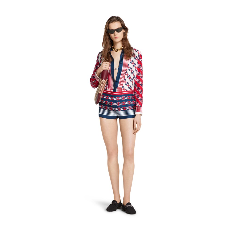 Printed silk twill shorts