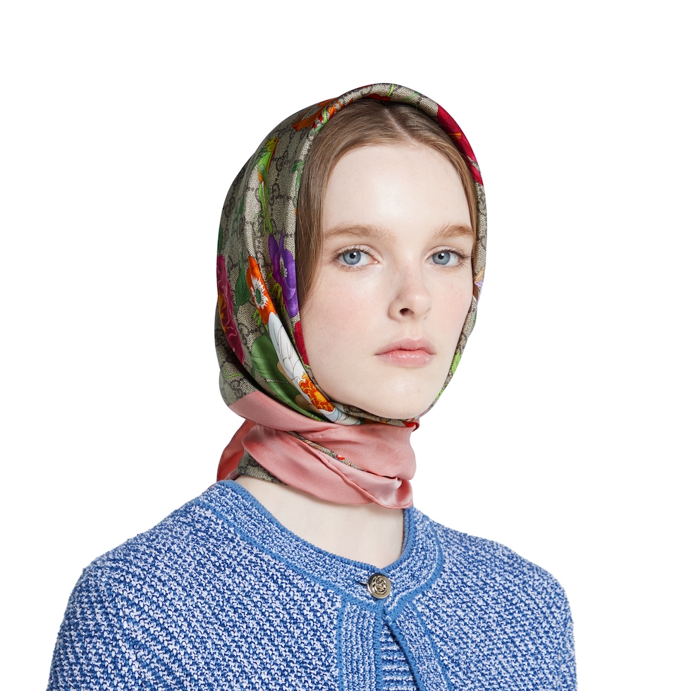Printed Flora silk twill carré