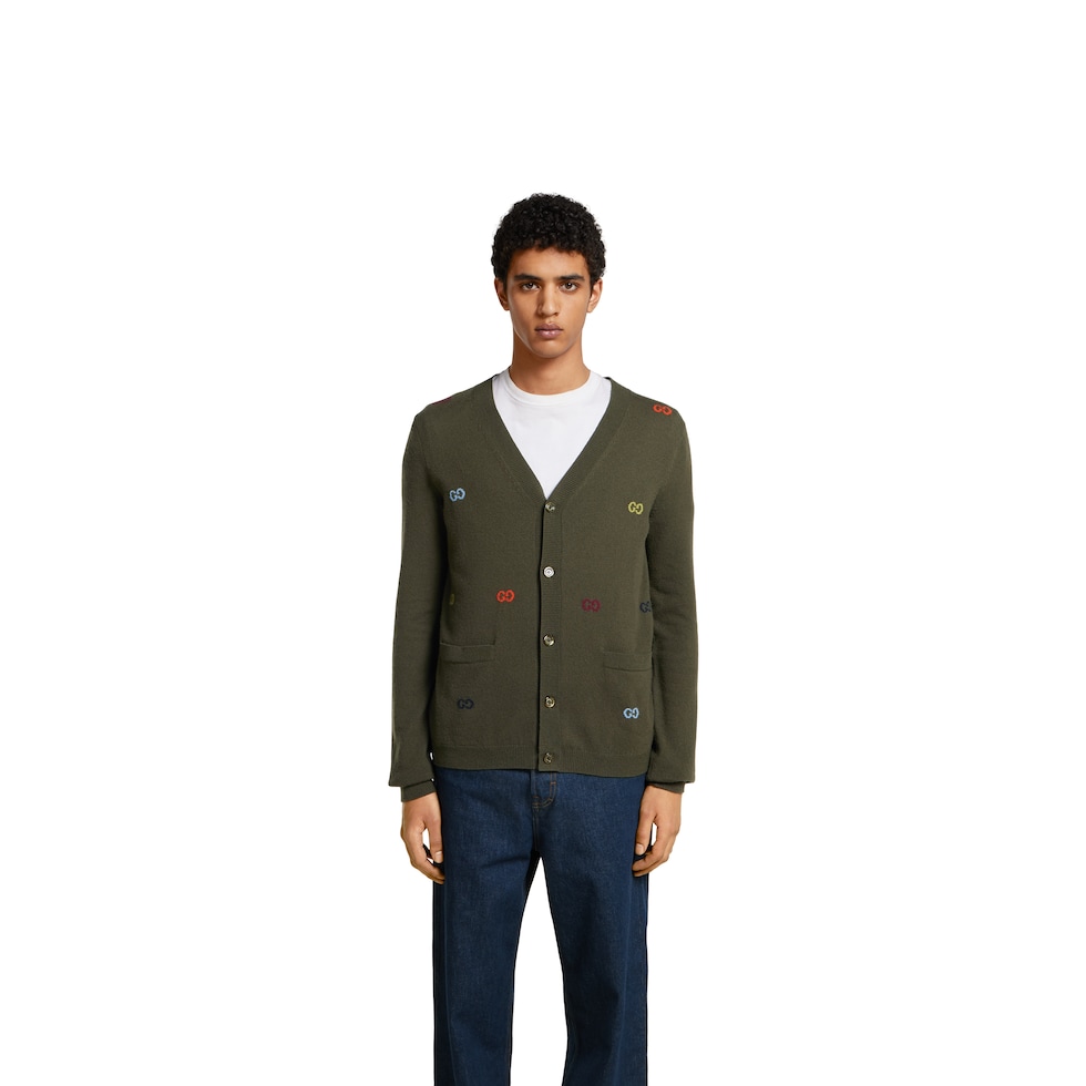 Cardigan in cashmere fine con intarsio