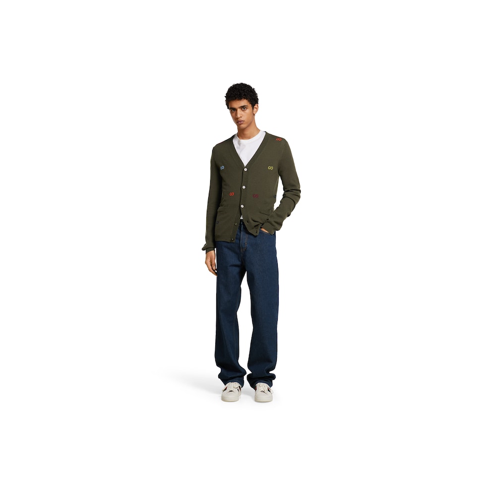 Cardigan in cashmere fine con intarsio