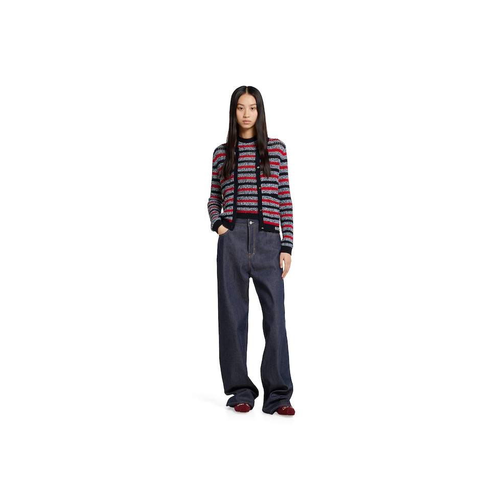 Striped fine cotton knit halterneck top