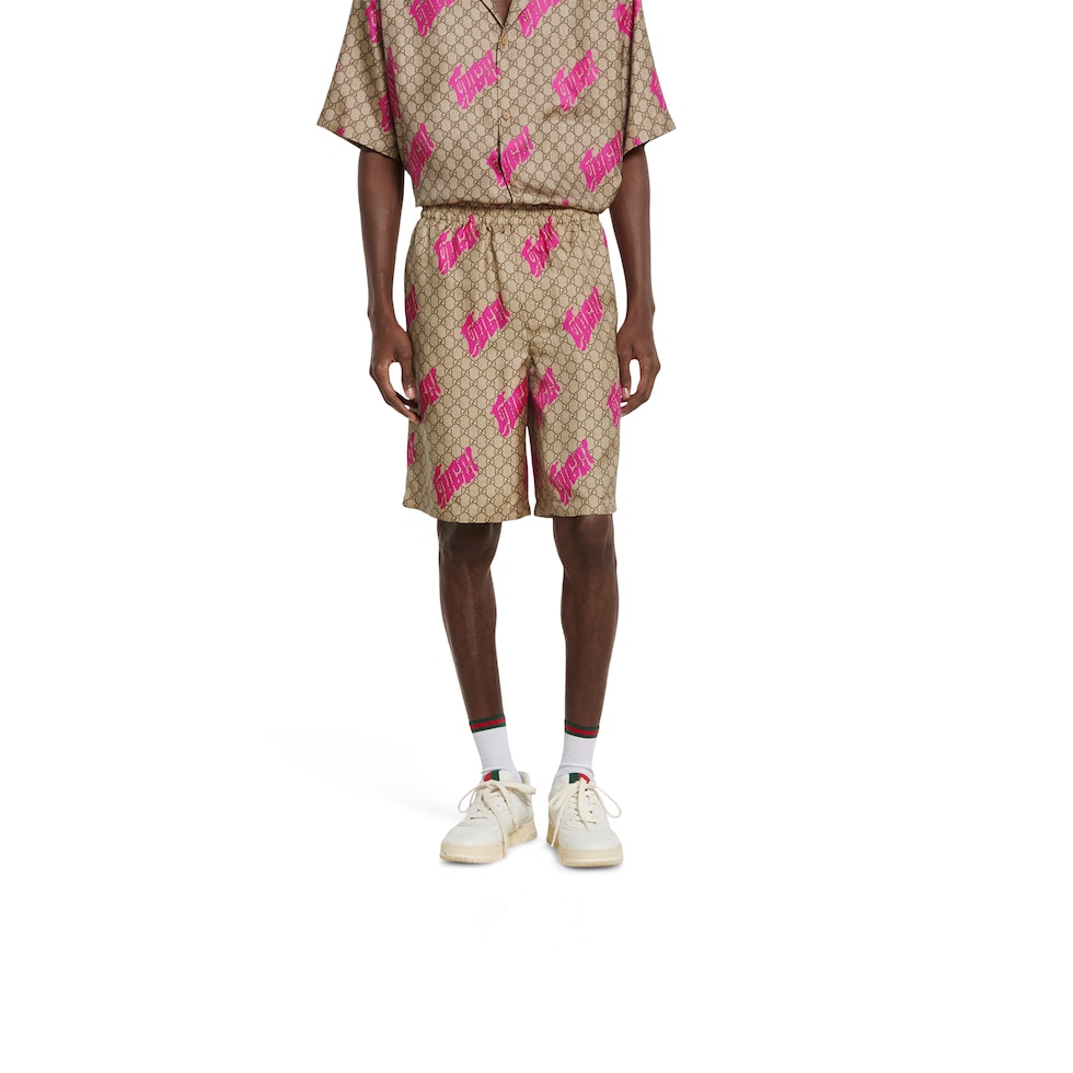 Printed silk twill shorts