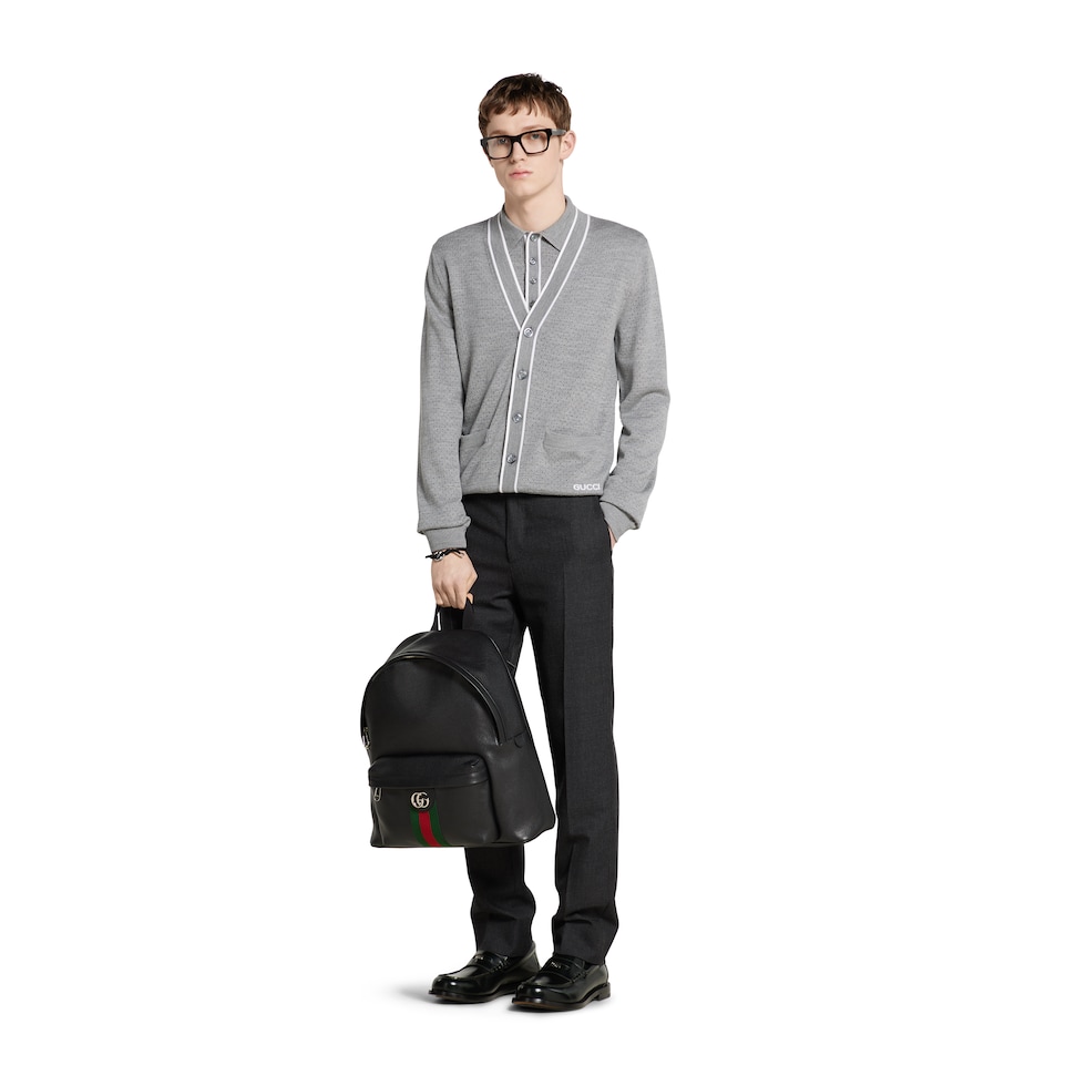 Cardigan in maglia di lana fine con intarsio
