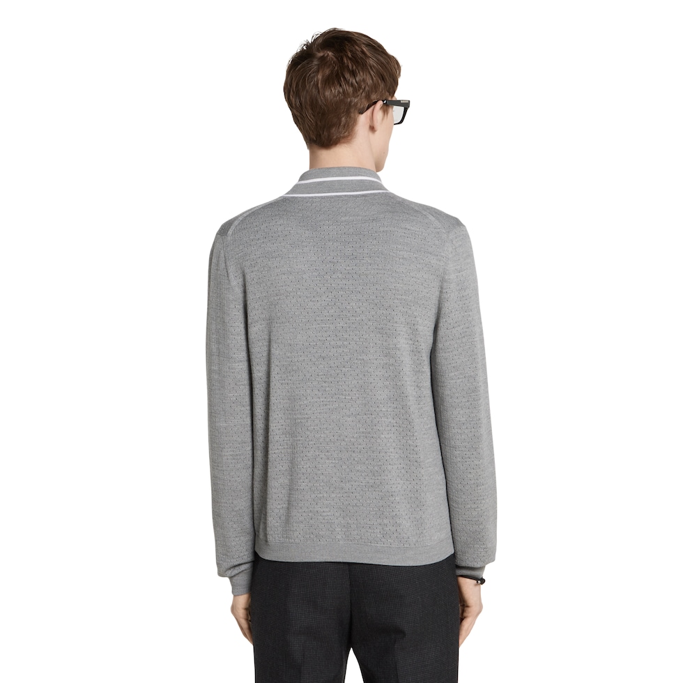 Cardigan in maglia di lana fine con intarsio