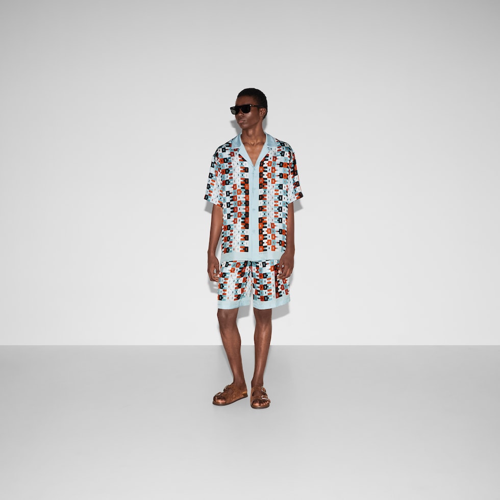 Bowling-Shirt aus Seidentwill mit Print