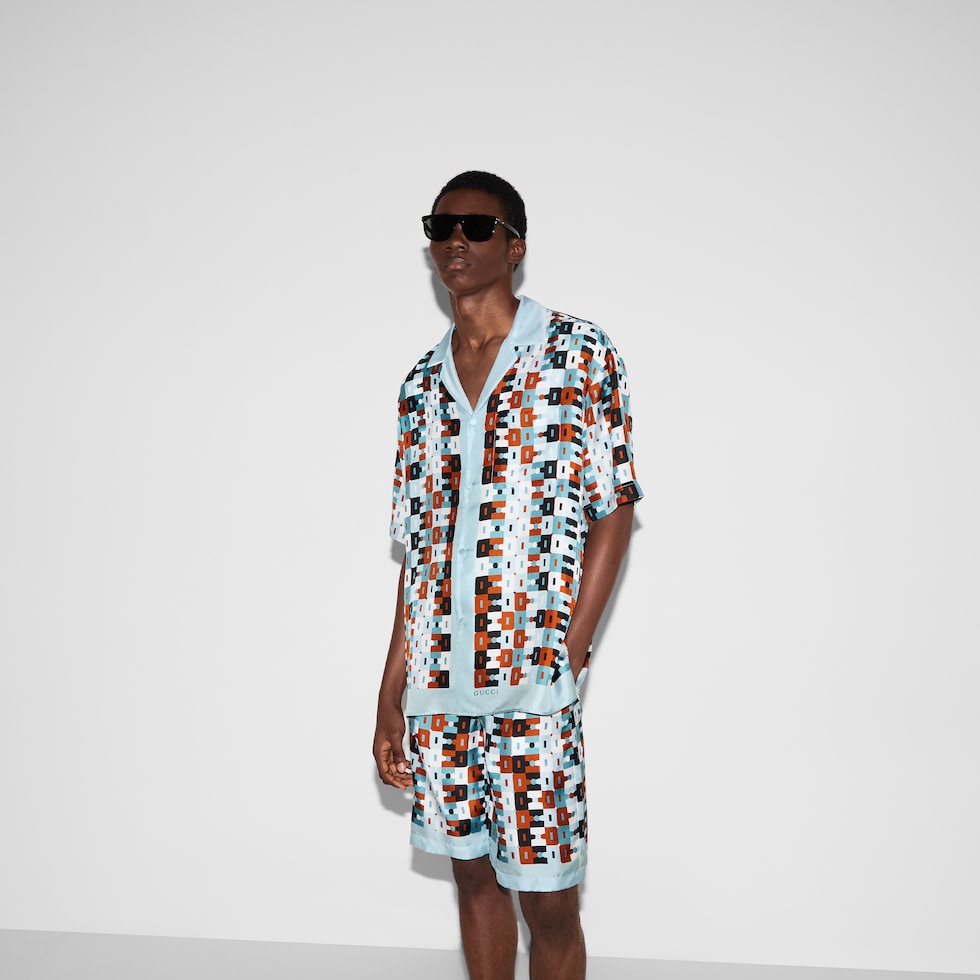 Bowling-Shirt aus Seidentwill mit Print