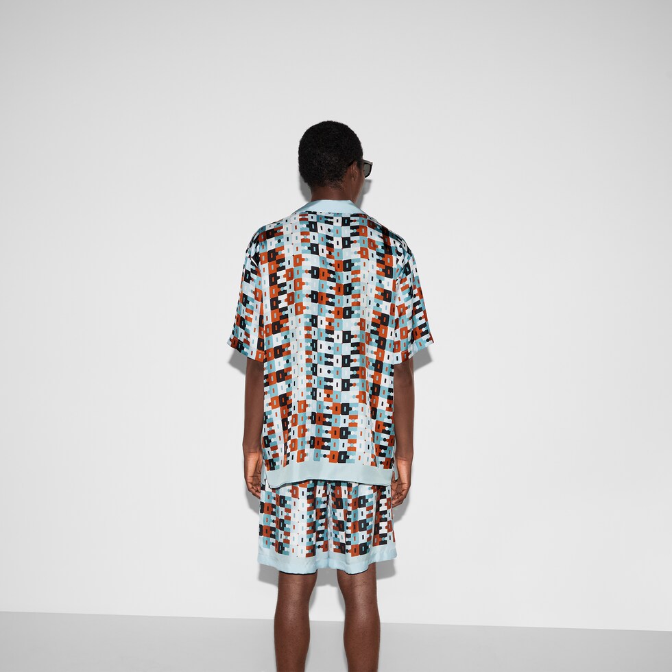 Bowling-Shirt aus Seidentwill mit Print