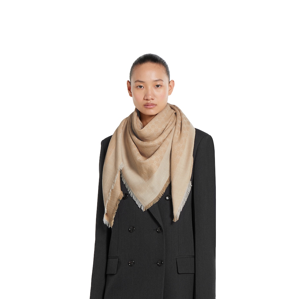 【美品】GUCCI STOLE GUCCI Stole Scarf Wool Silk Black White Multicolor 140cm x