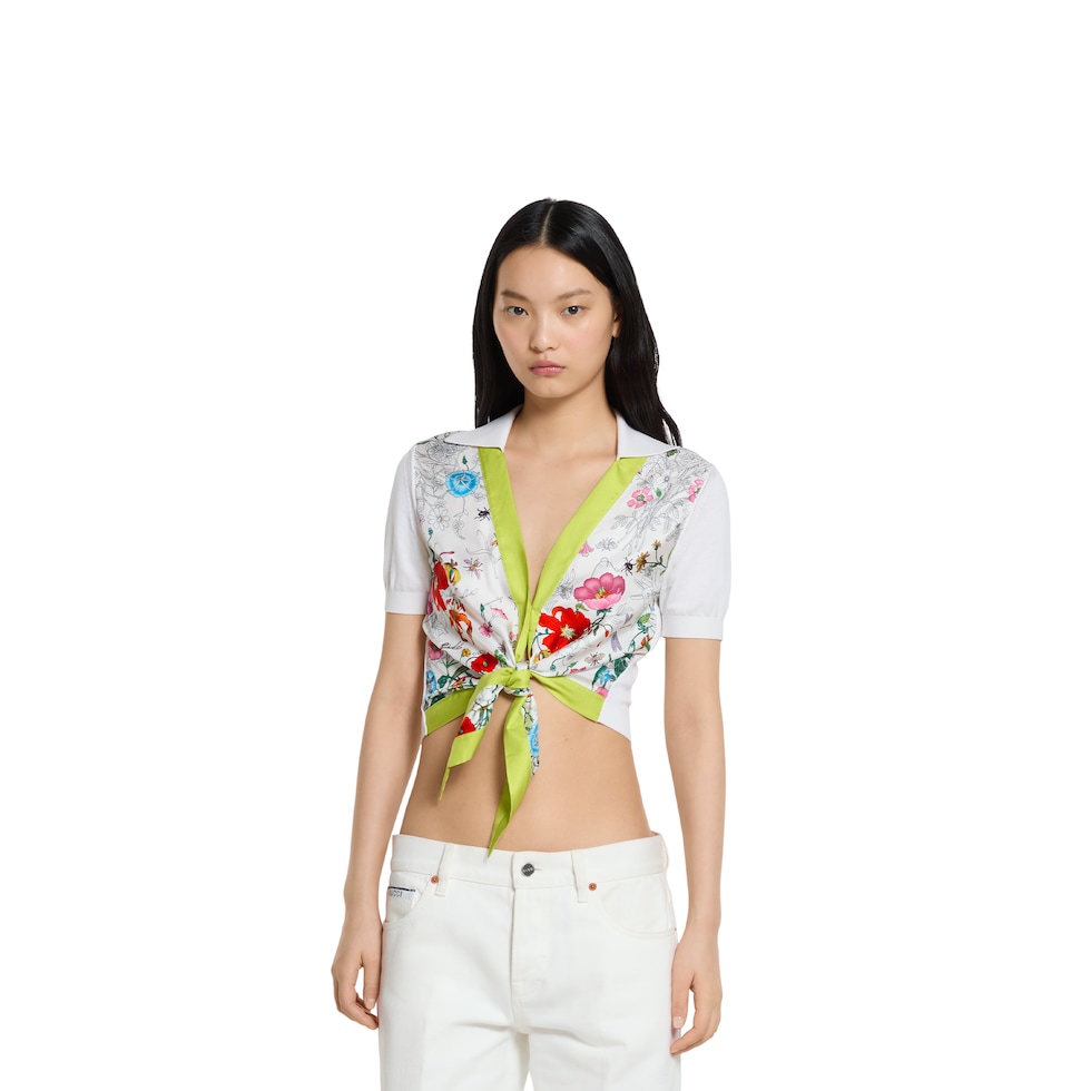 Silk and cotton top with print
