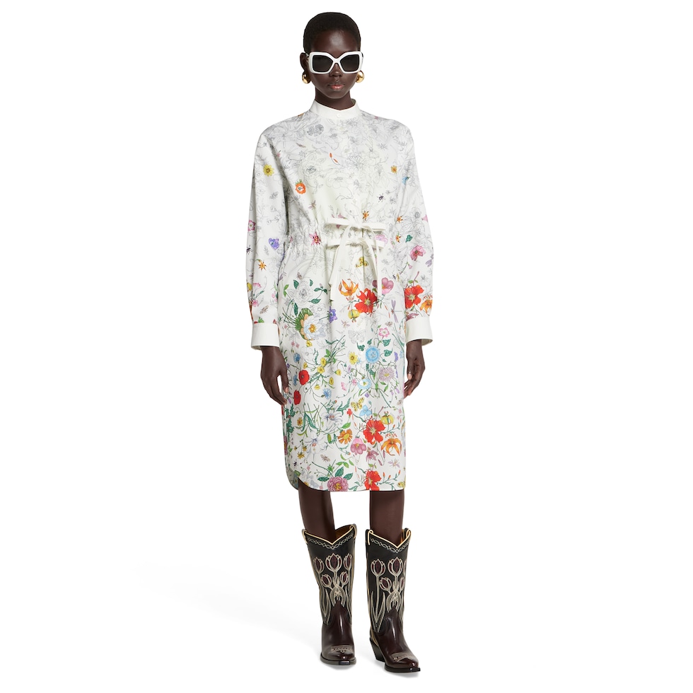 Printed cotton poplin dress