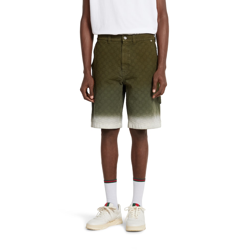 Shorts aus gebleichtem GG Baumwolldenim-Jacquard