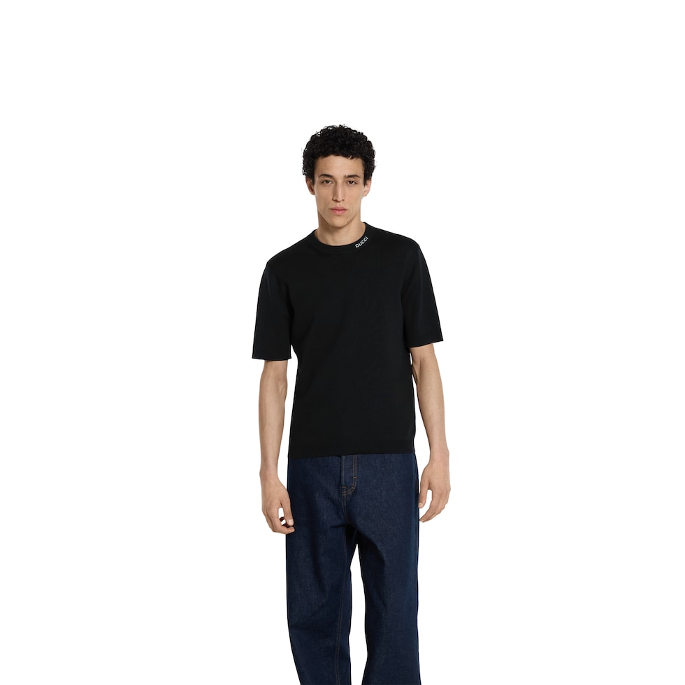 Silk cotton T-shirt with Gucci intarsia