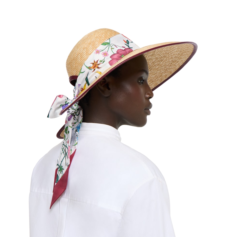 Straw wide brim hat with silk bow