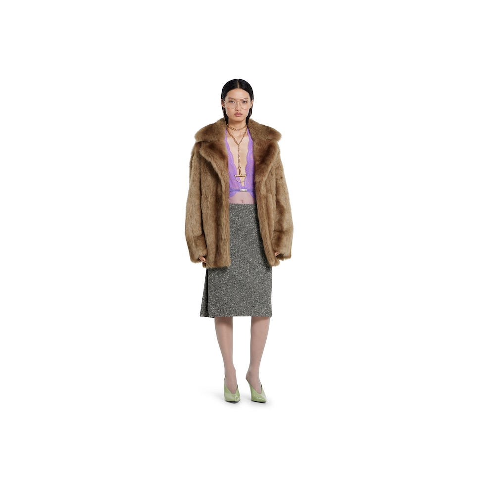 GUCCIレザースカート Shiny leather double-breasted coat in Rosso Ancora red