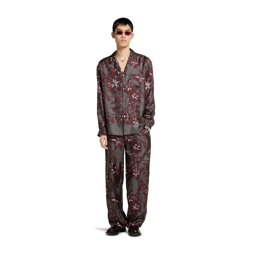 Printed silk twill pant