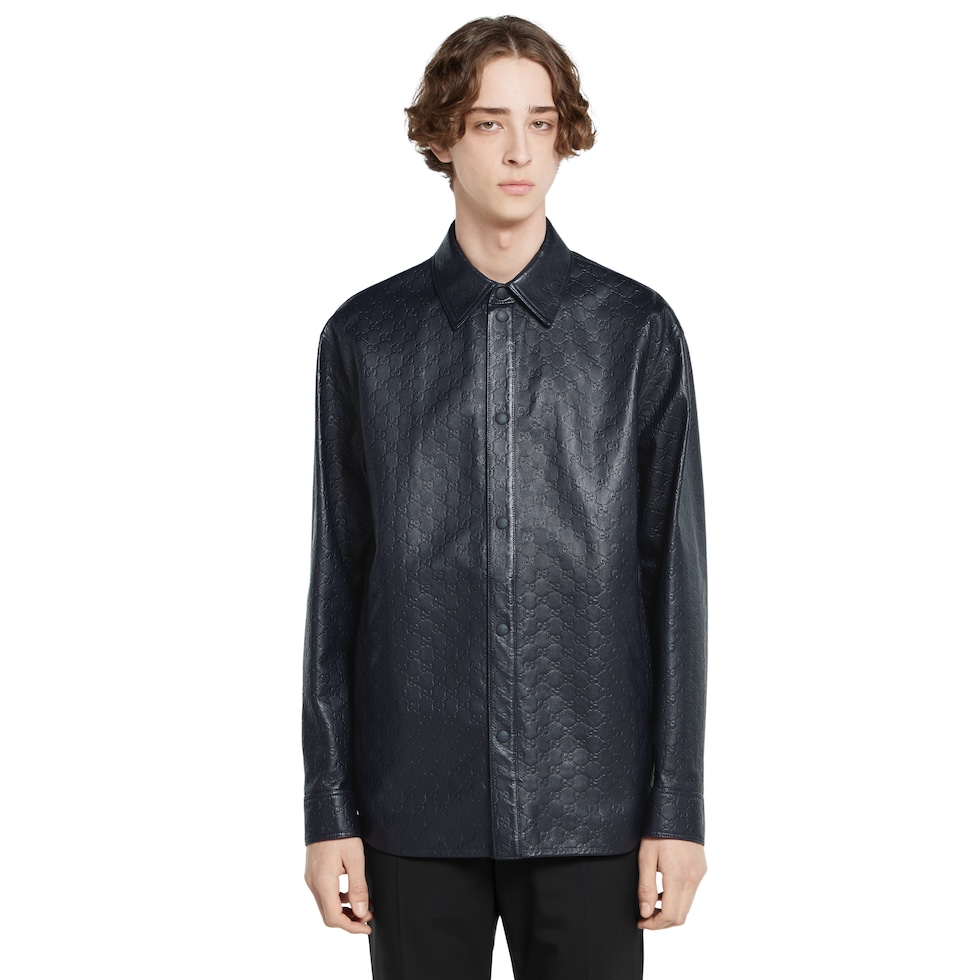 เสื้อเชิ้ต GG leather and nylon shirt