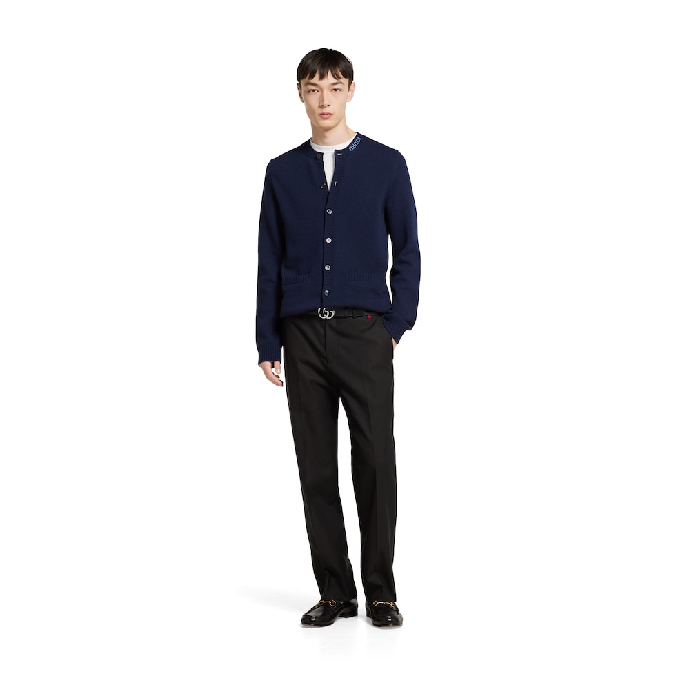 Cardigan in maglia di lana con effetto infeltrito e intarsio
