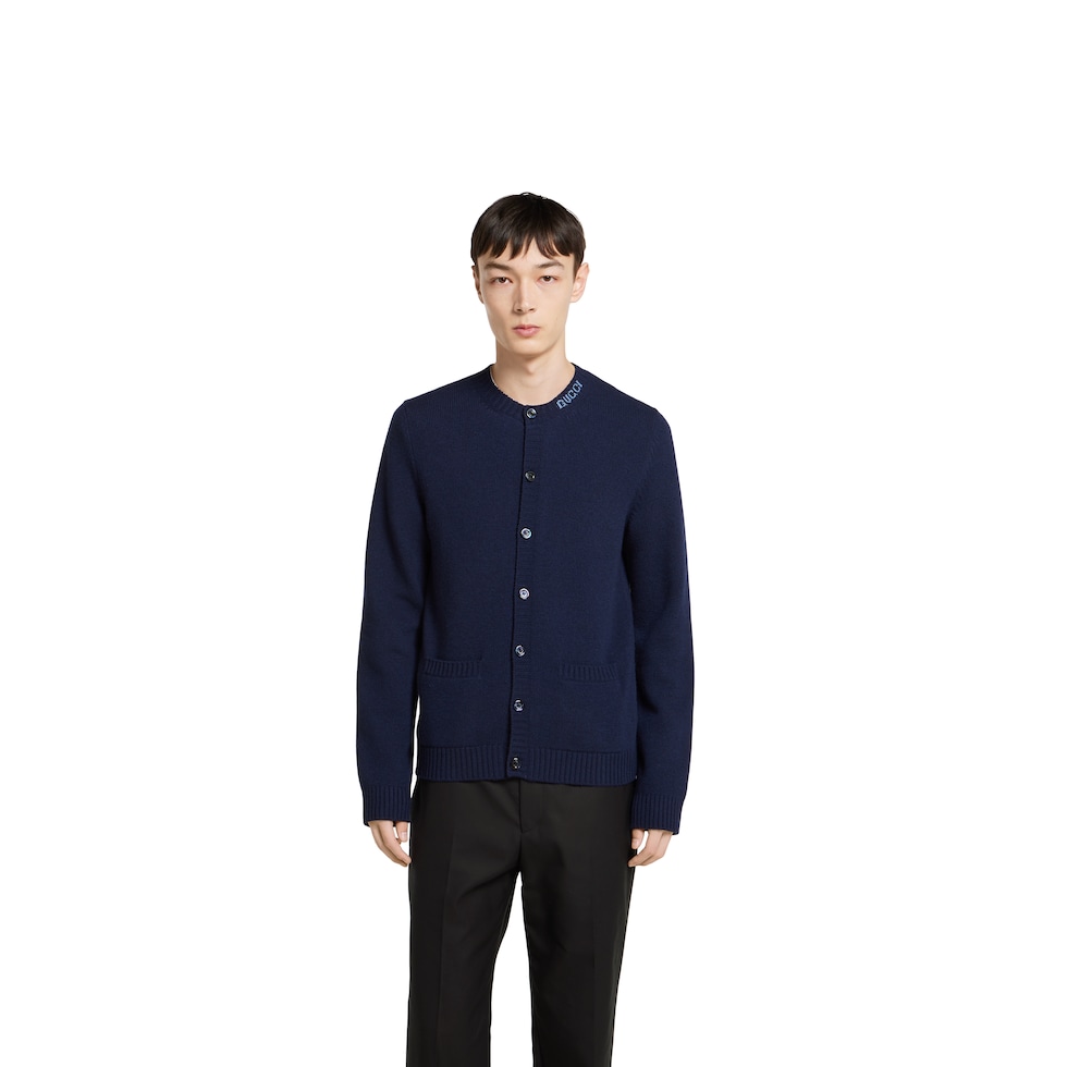 Cardigan in maglia di lana con effetto infeltrito e intarsio