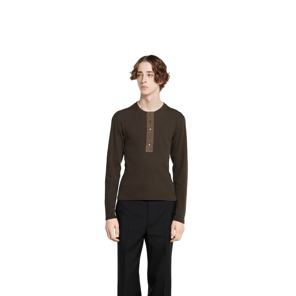 Rib cotton T-shirt with embroidery