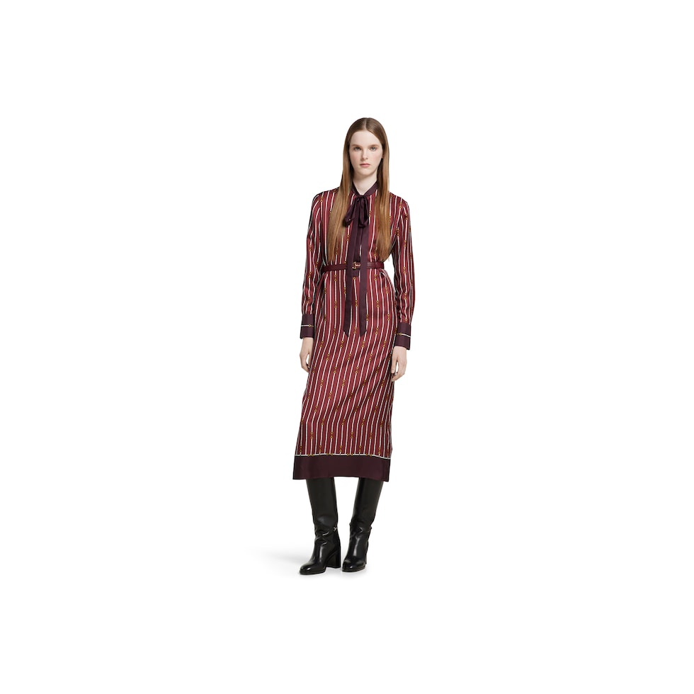 Printed silk twill dress with bow
