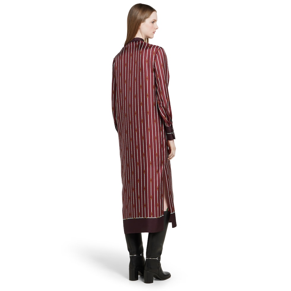 Printed silk twill dress with bow