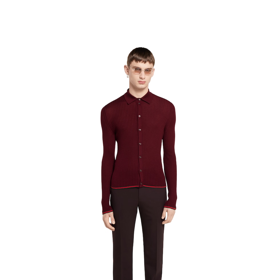 Polo in seta e cashmere fine con motivo Web