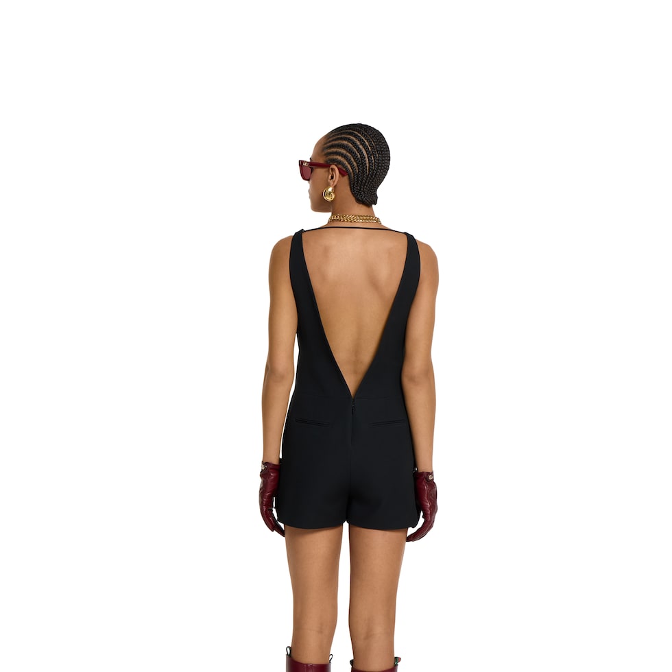 Crêpe wool silk jumpsuit with tiger