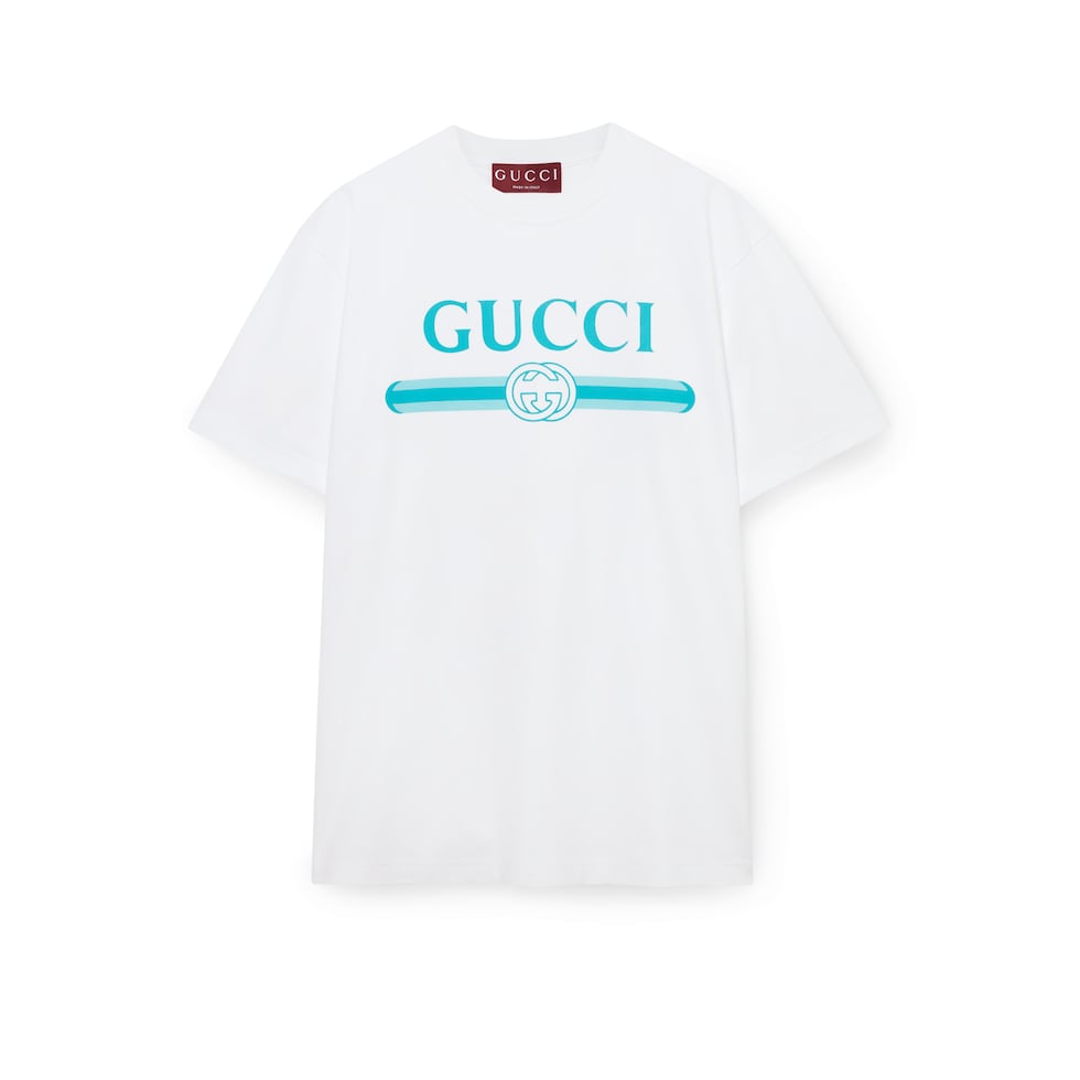 Tシャツ・カットソー GUCCI Woman Polo Shirt Pink 810315XKD8J 5166 Printed cotton jersey T-shirt in pink | GUCCI® US