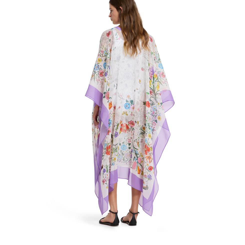 Printed Flora silk cape dress