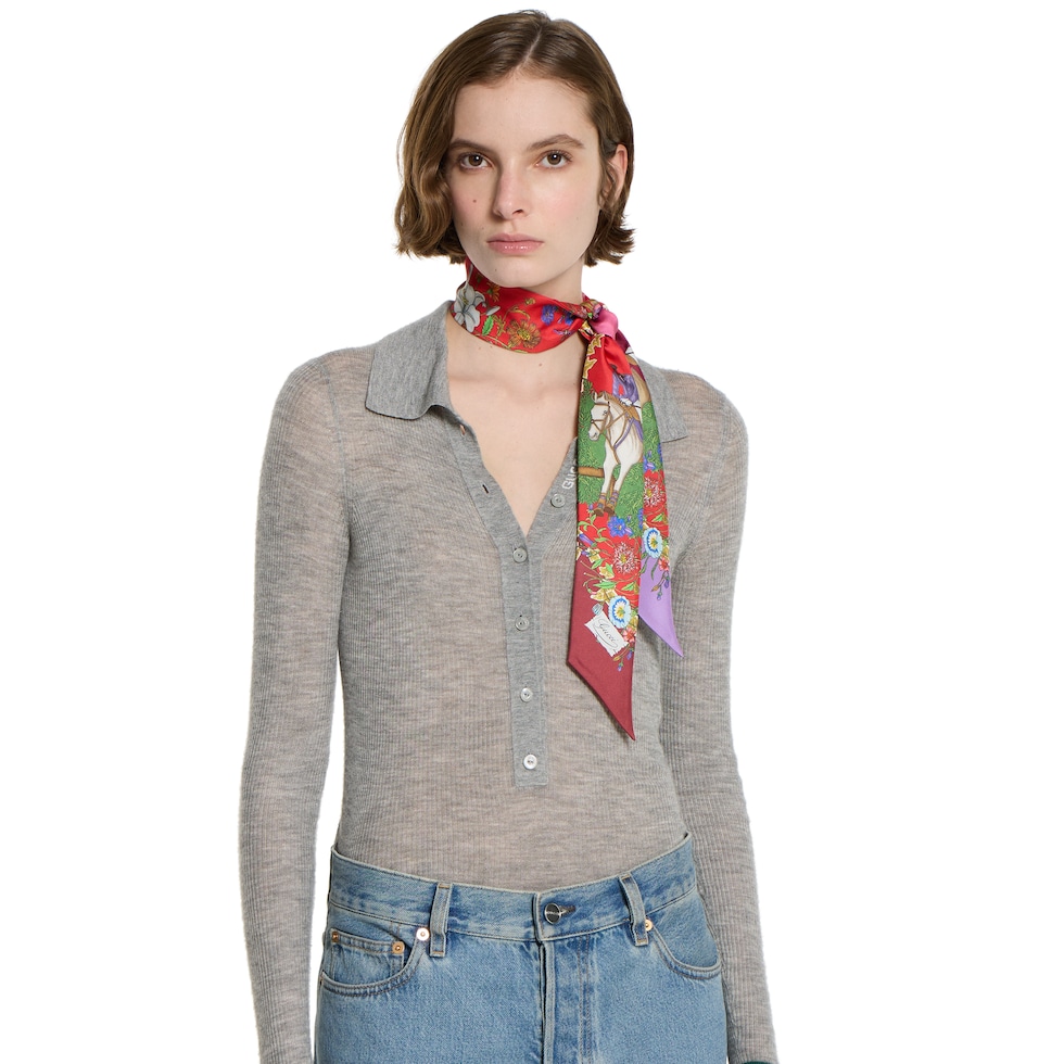 Allover floral print silk ribbon