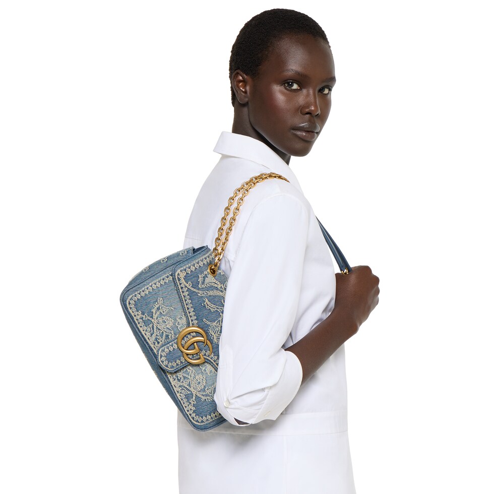 Sac à épaule GG Marmont avec broderies moyen format