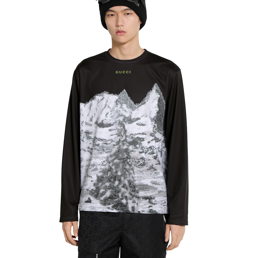 Printed technical cotton jersey T-shirt