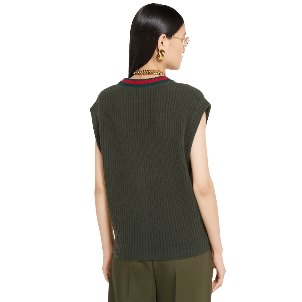 Rib felted wool cardigan vest with Web
