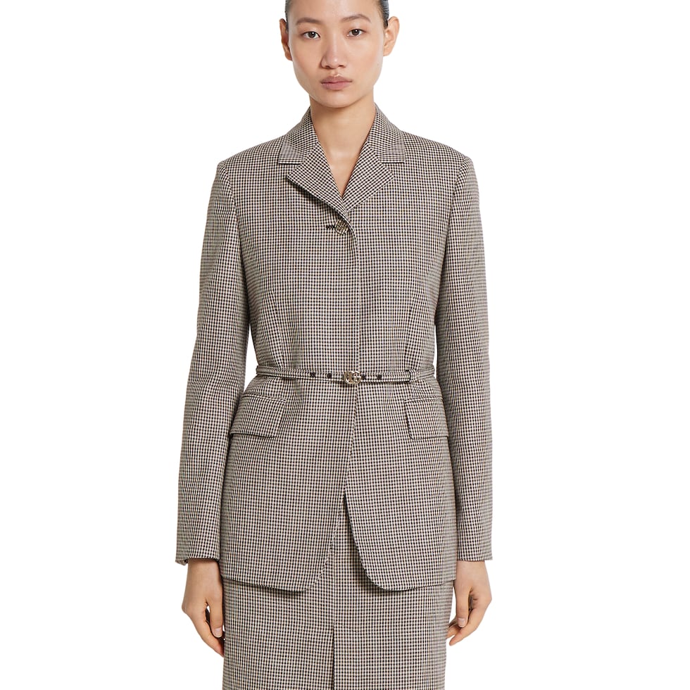 Gingham wool jacket with belt