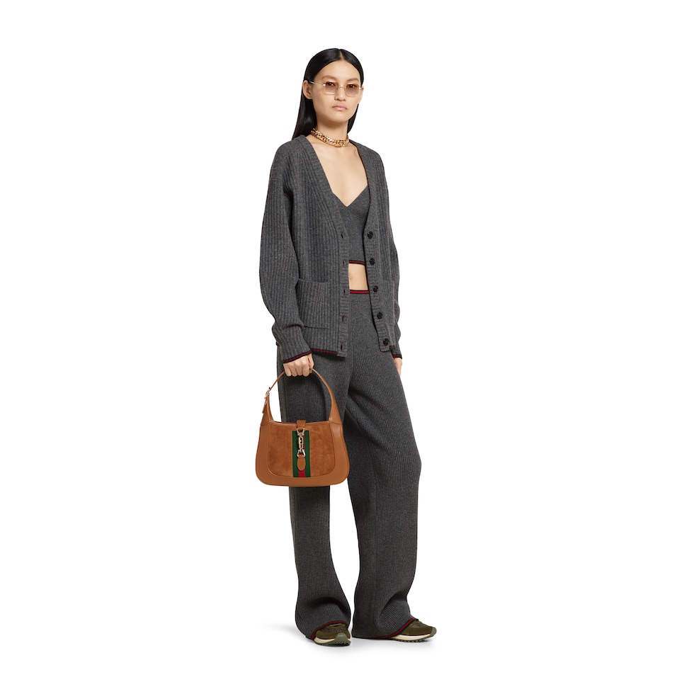 Rib felted wool cardigan with Web