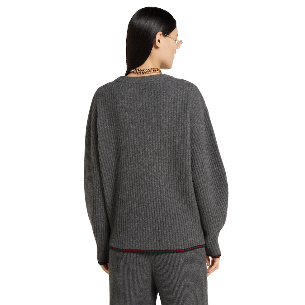 Rib felted wool cardigan with Web