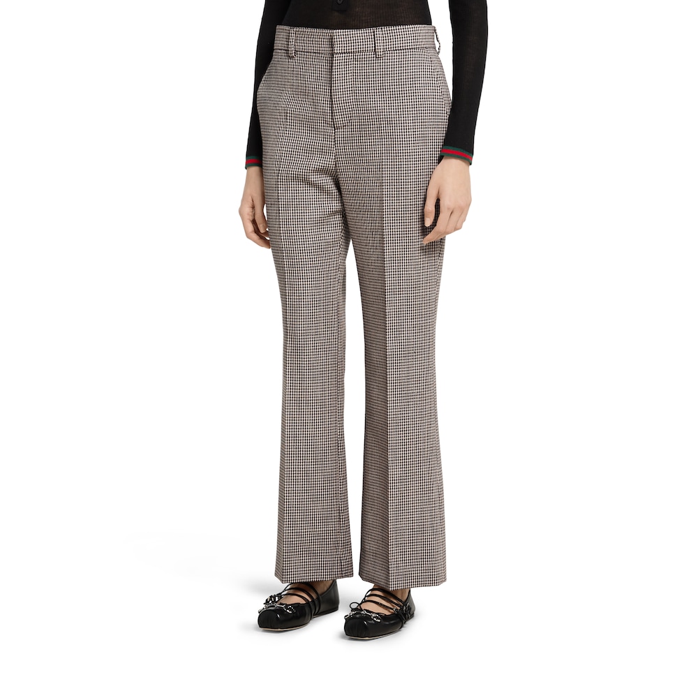 Gingham wool pants with embroidery