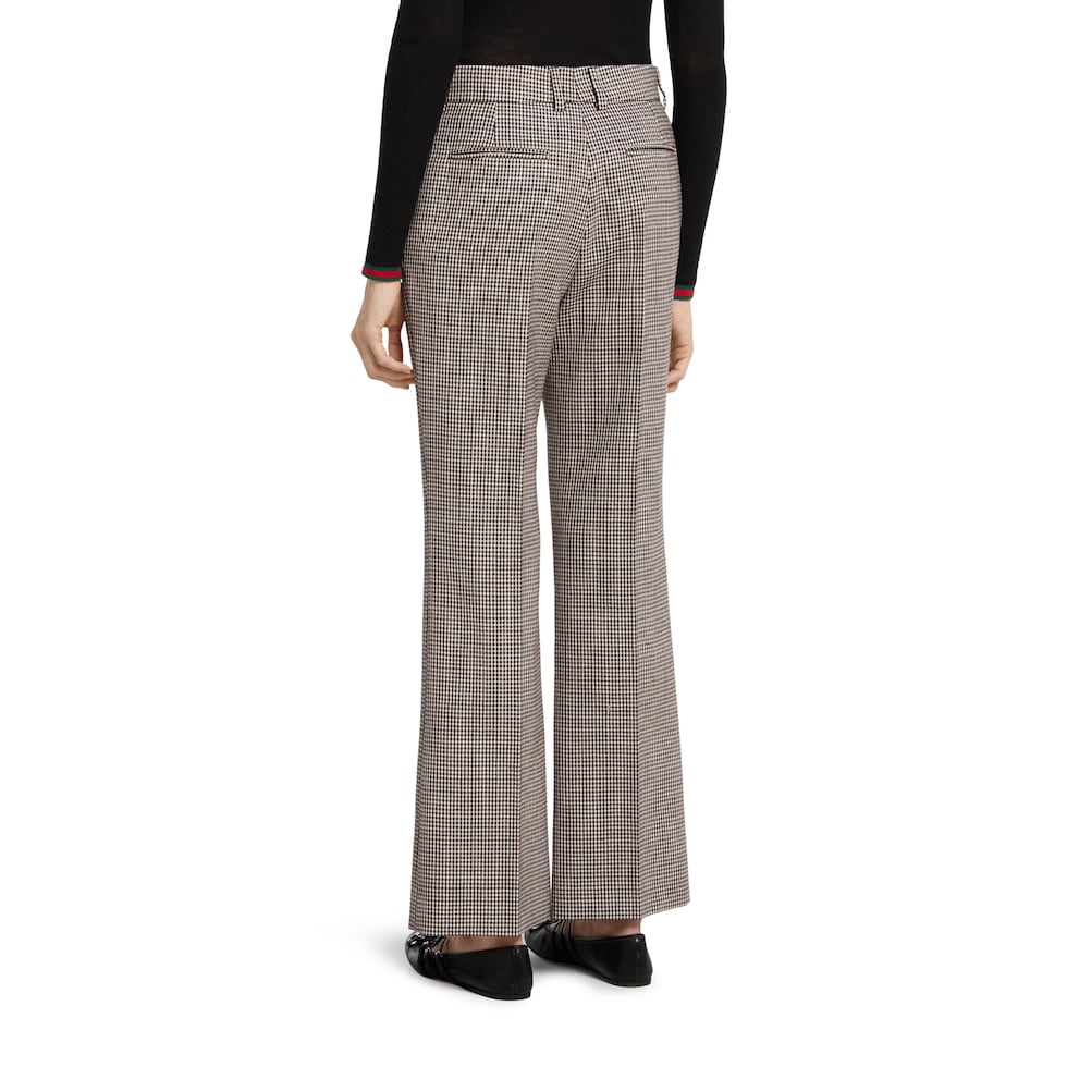 Gingham wool pants with embroidery