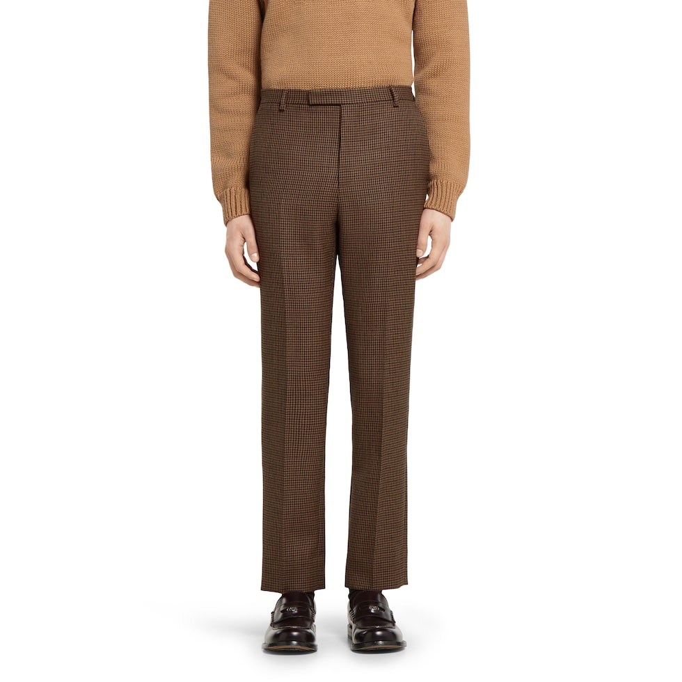 Houndstooth wool pant with embroidery 