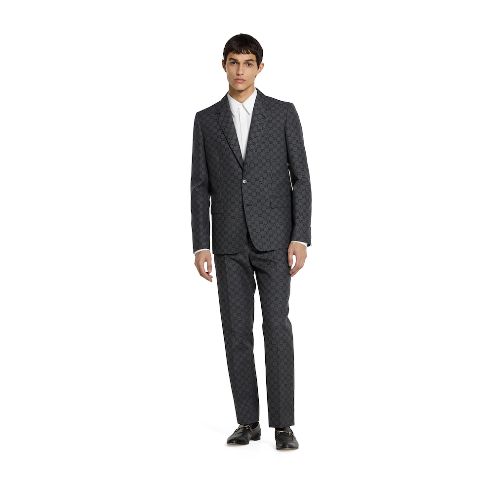 Chaqueta de lana gingham técnica con GG