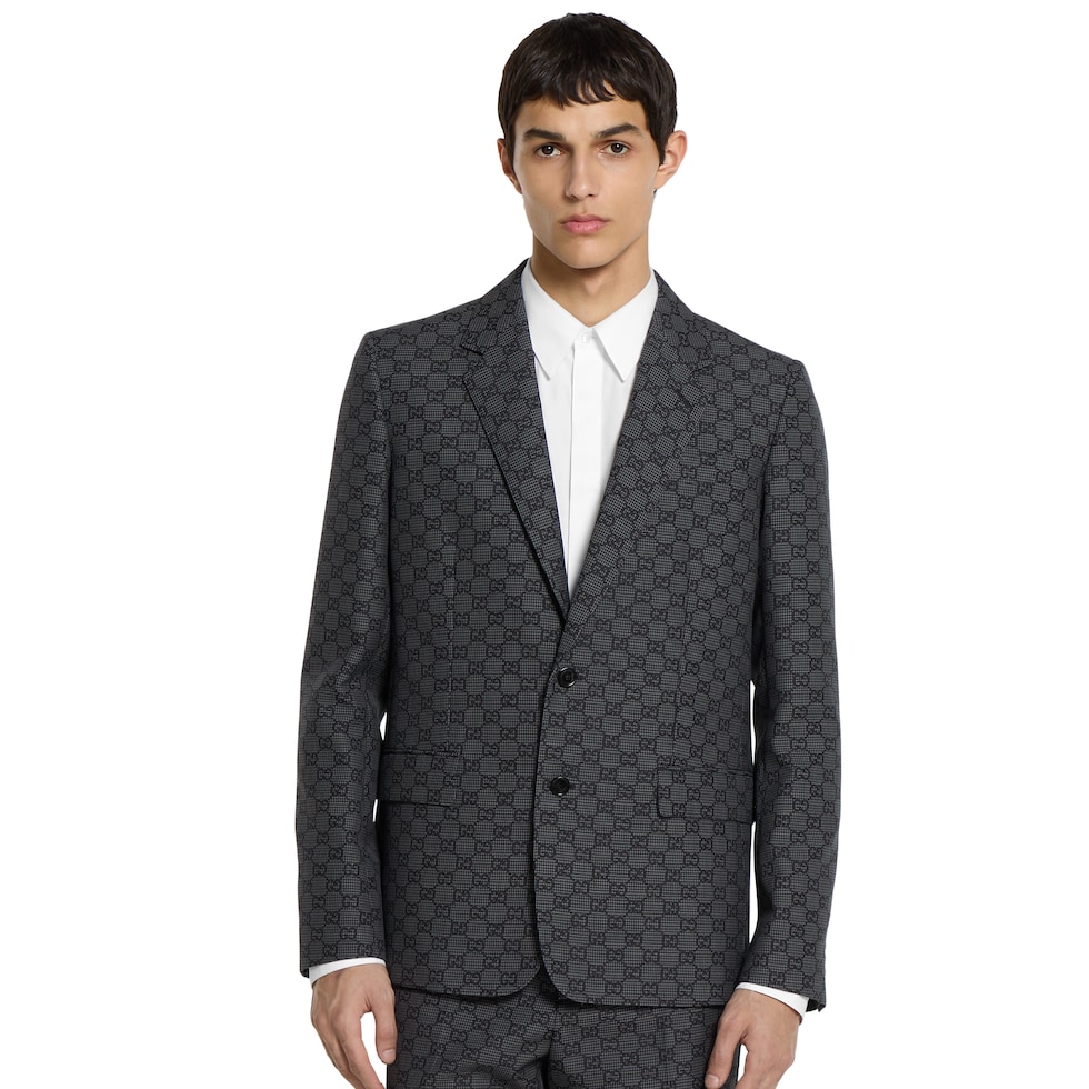 Chaqueta de lana gingham técnica con GG