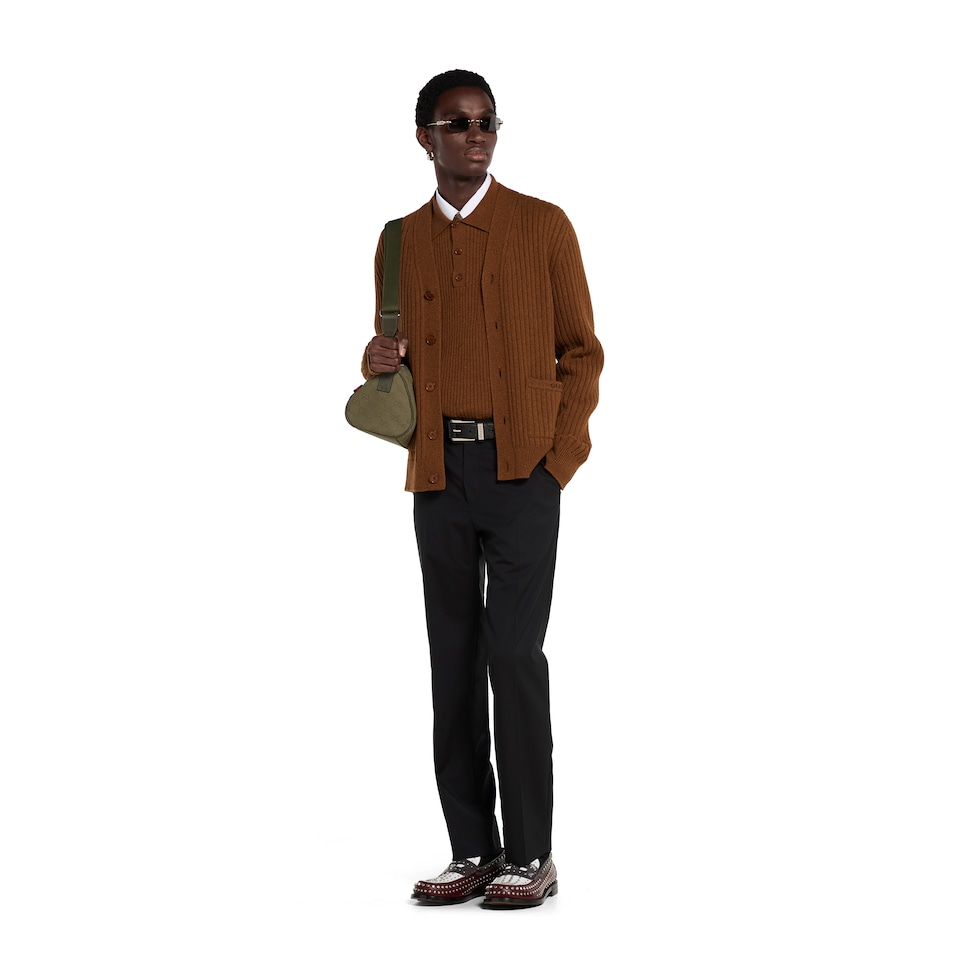 Wool cashmere rib knit polo shirt