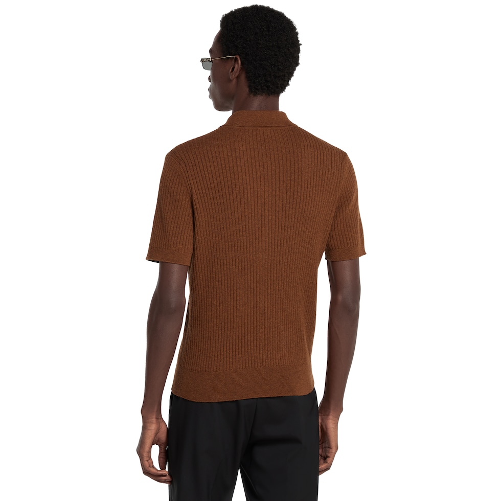 Wool cashmere rib knit polo shirt